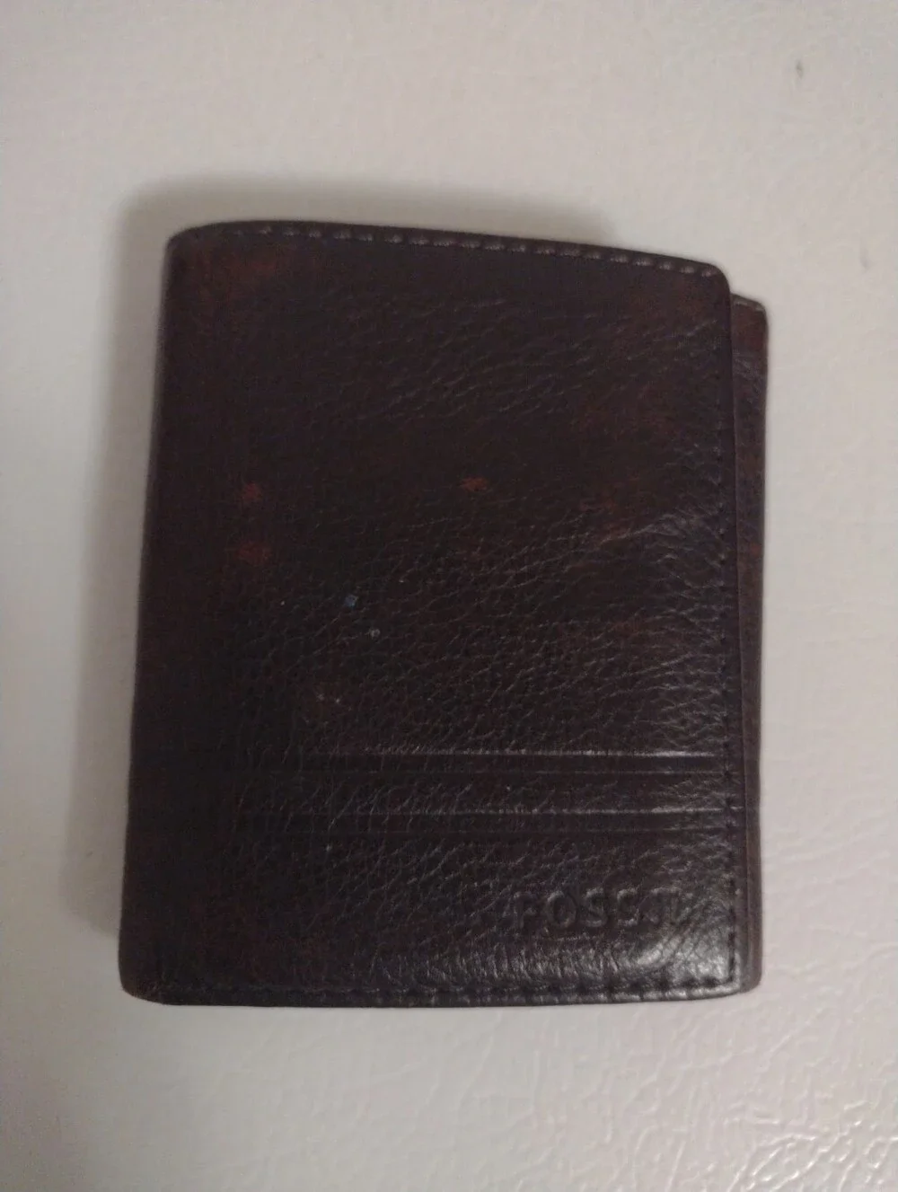 Fossil Classic Brown Distressed Leather Men's Trifold Wallet Vintage
